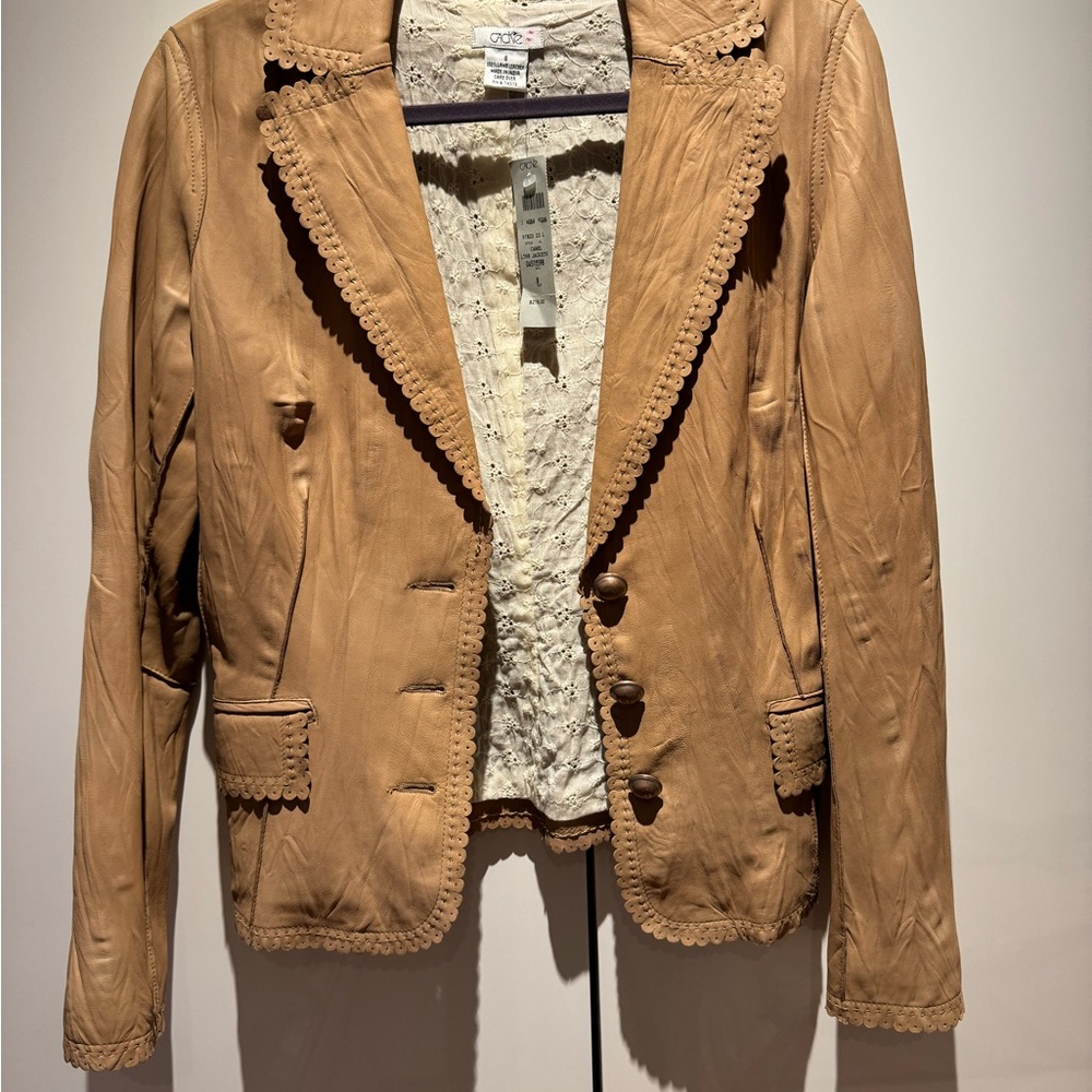 Cache Tan Women's Blazer with Scalloped Edges